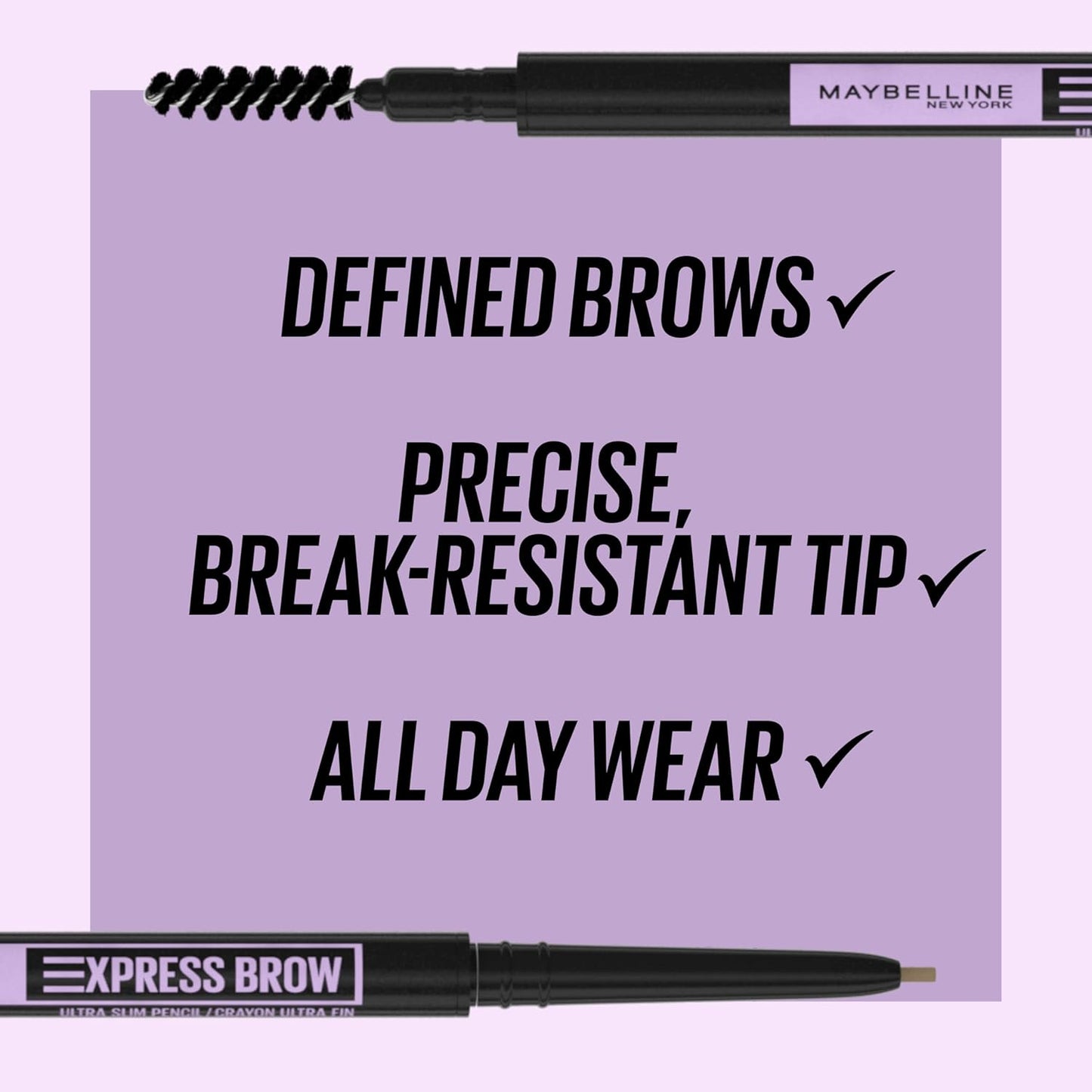 Express Brow Ultra Slim Eyebrow Makeup, Brow Pencil with Precision Tip and Spoolie for Defined Eyebrows, Soft Brown, 1 Count