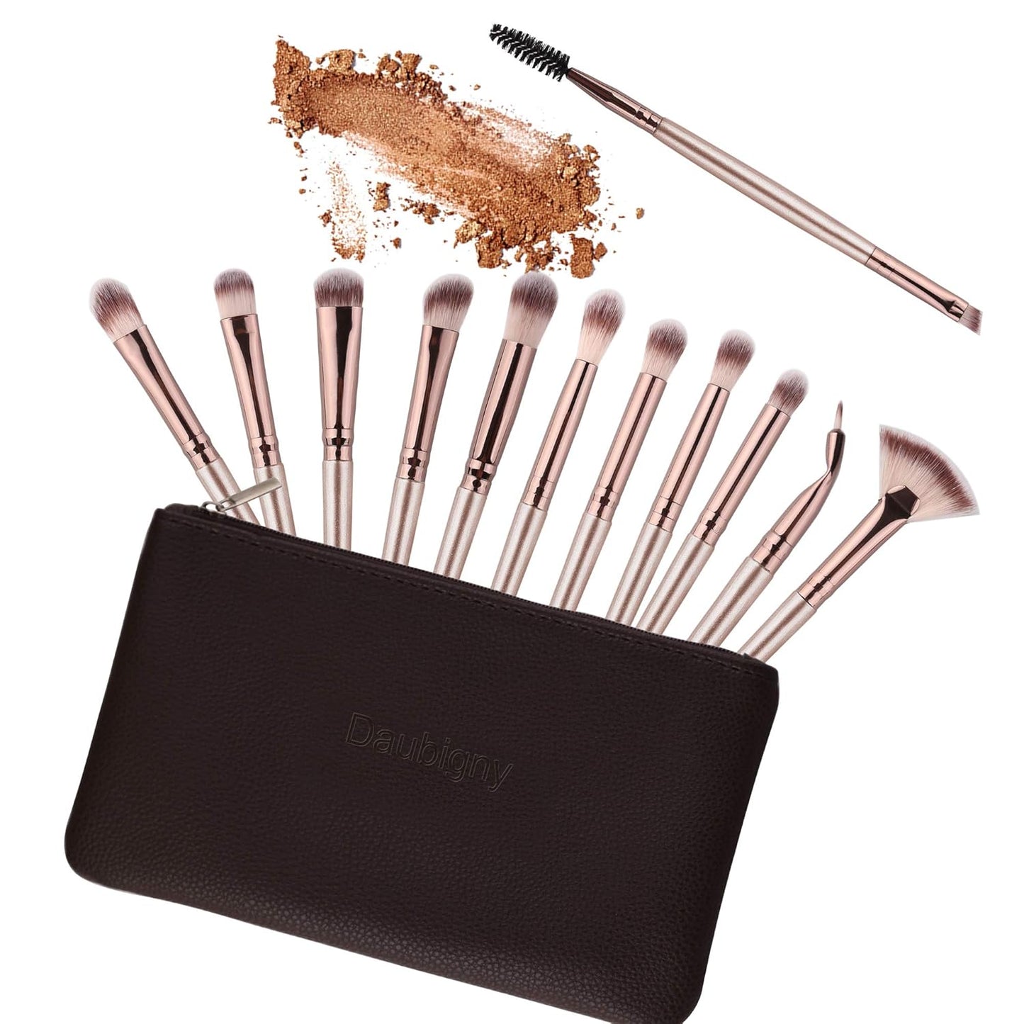 Eye Makeup Brushes,12 PCS Professional Eye Shadow, Concealer, Eyebrow, Foundation, Powder Liquid Cream Blending Brushes Set with Carrying Bag(Champagne Gold)