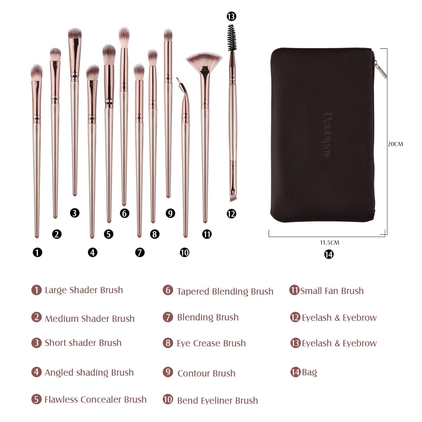 Eye Makeup Brushes,12 PCS Professional Eye Shadow, Concealer, Eyebrow, Foundation, Powder Liquid Cream Blending Brushes Set with Carrying Bag(Champagne Gold)