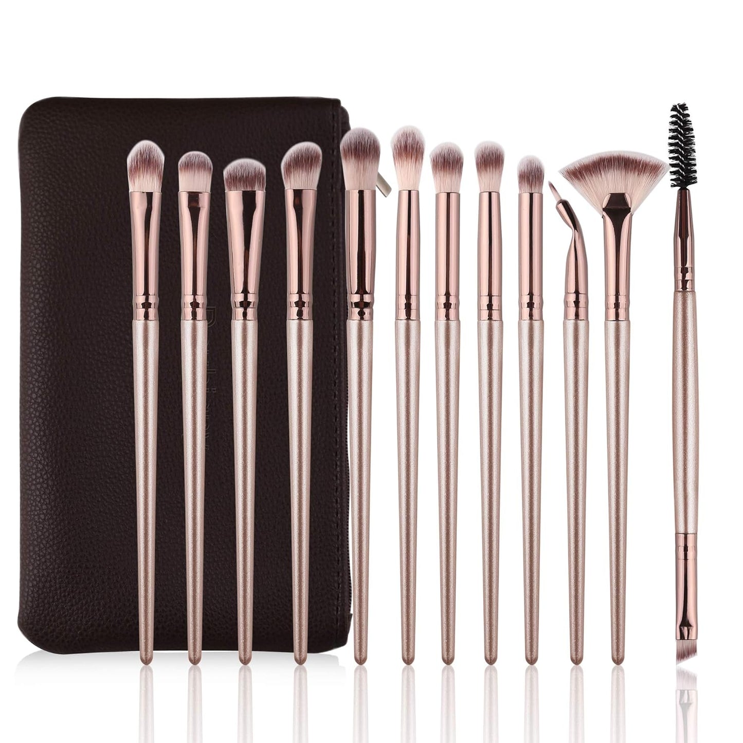 Eye Makeup Brushes,12 PCS Professional Eye Shadow, Concealer, Eyebrow, Foundation, Powder Liquid Cream Blending Brushes Set with Carrying Bag(Champagne Gold)